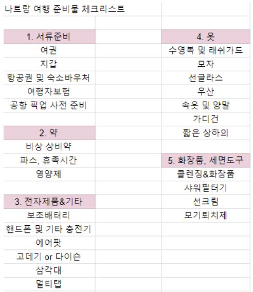 나트랑 여행 준비물 체크리스트