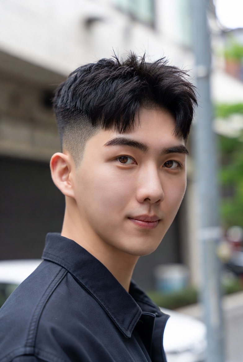 남성의 샤프한 디지털 아이비리그 컷과 다운펌 시술 후 모습