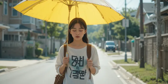 폭염주의보 속 양산을 쓰고 귀가 중인 학생의 피곤한 표정