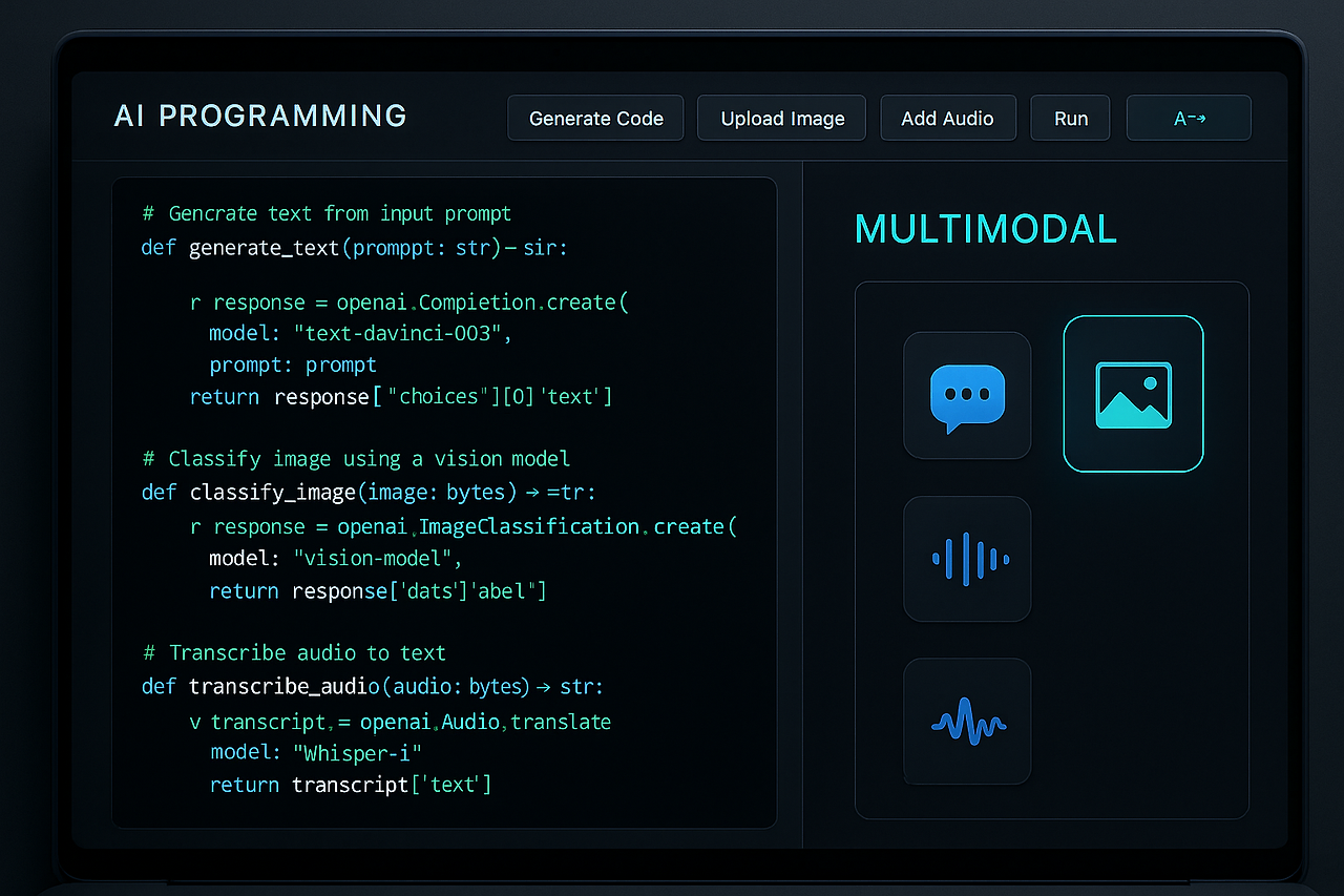AI 프로그래밍 인터페이스와 멀티모달 기능 화면