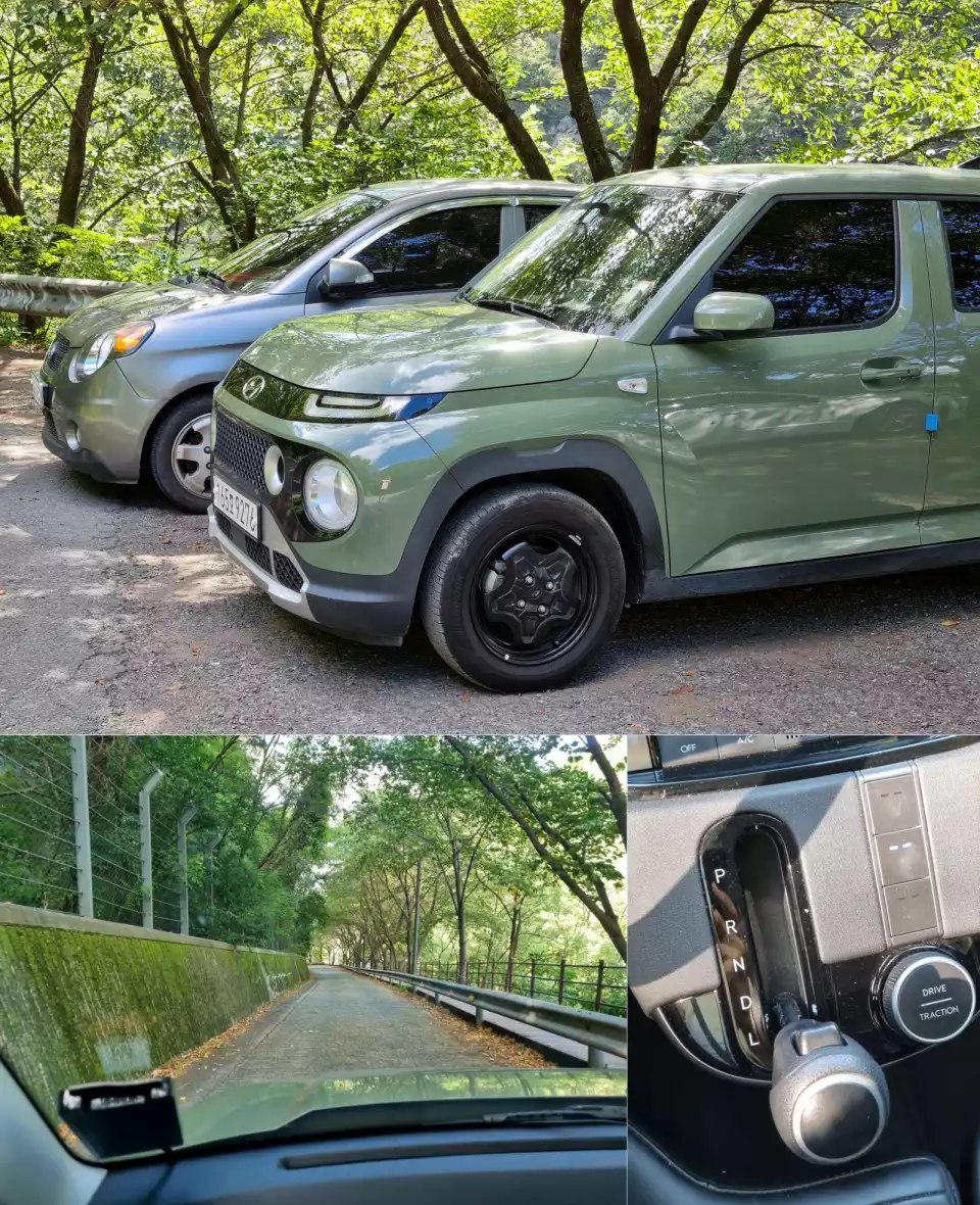 캐스퍼 터보를 깨우고 올라온 비탈길을 내려갑니다.