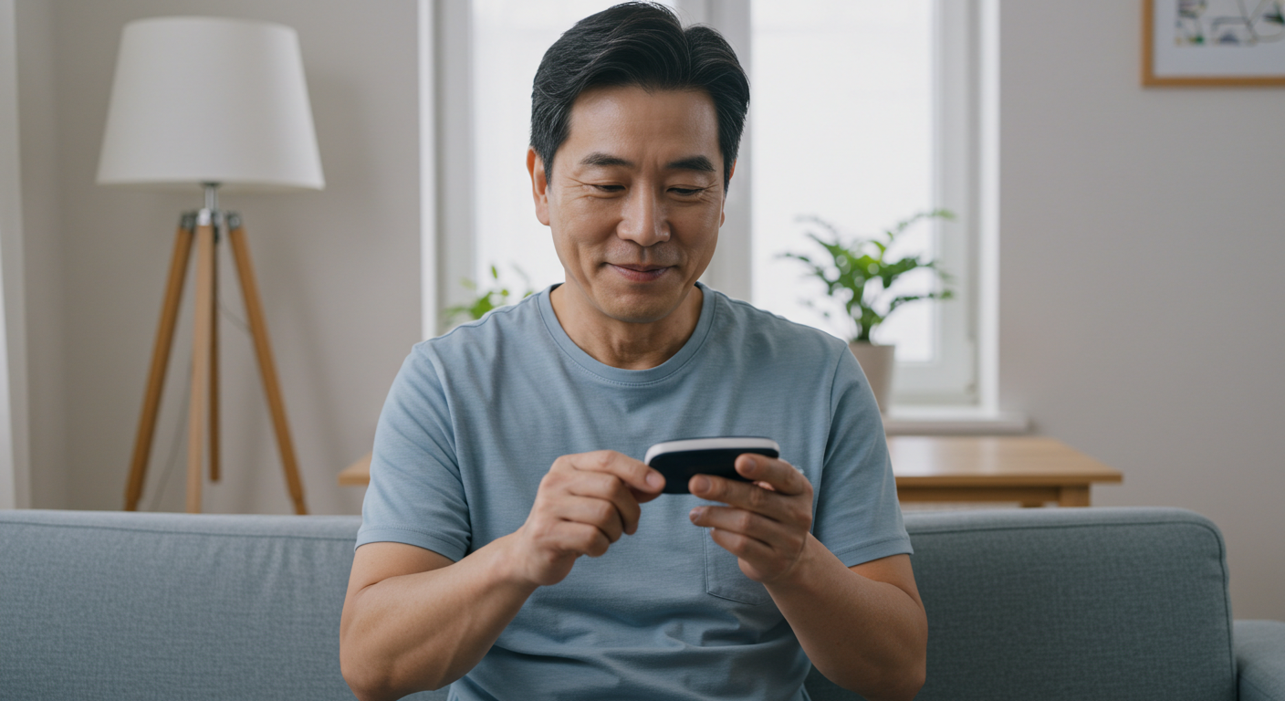 혈당 관리에 성공한 밝은 표정의 중년 남성