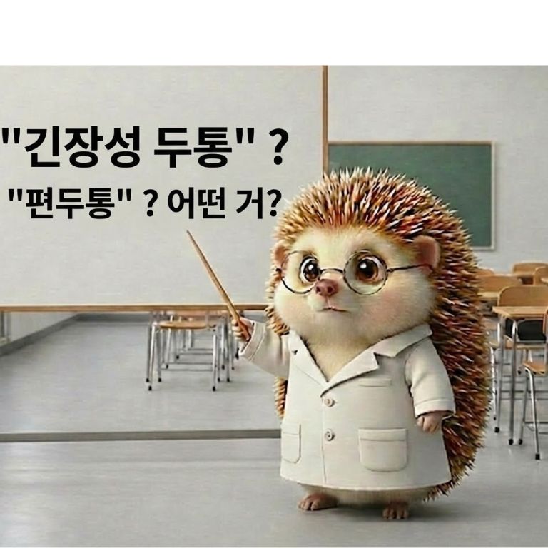 긴장성 두통과 편두통에 대해서 비교설명하는 도치씨 모습