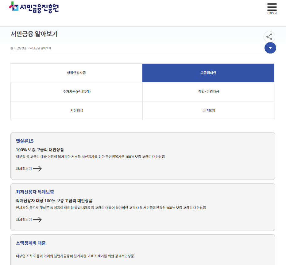 햇살론 15 지원 서민금융진흥원