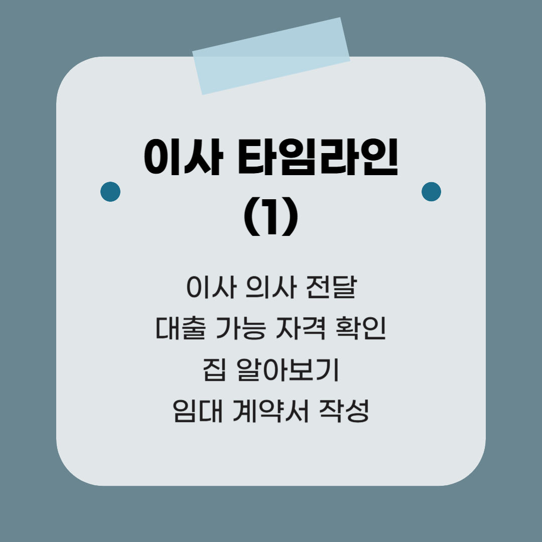 이사 의사 전달, 대출 가능 자격 확인, 집 알아보기, 임대계약서 작성 - 이사 타임라인 1 ❘ 중기청 연장+청년 버팀목 대출+임대 계약