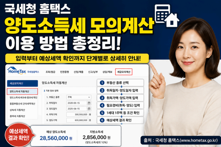 양도소득세 모의계산 이용 방법 총정리 이미지사진