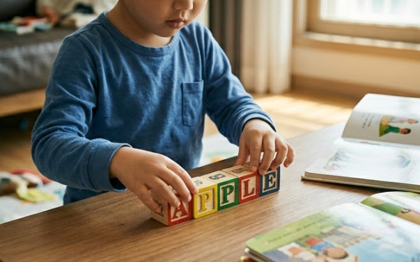 알파벳 블록을 가지고 노는 아이의 모습