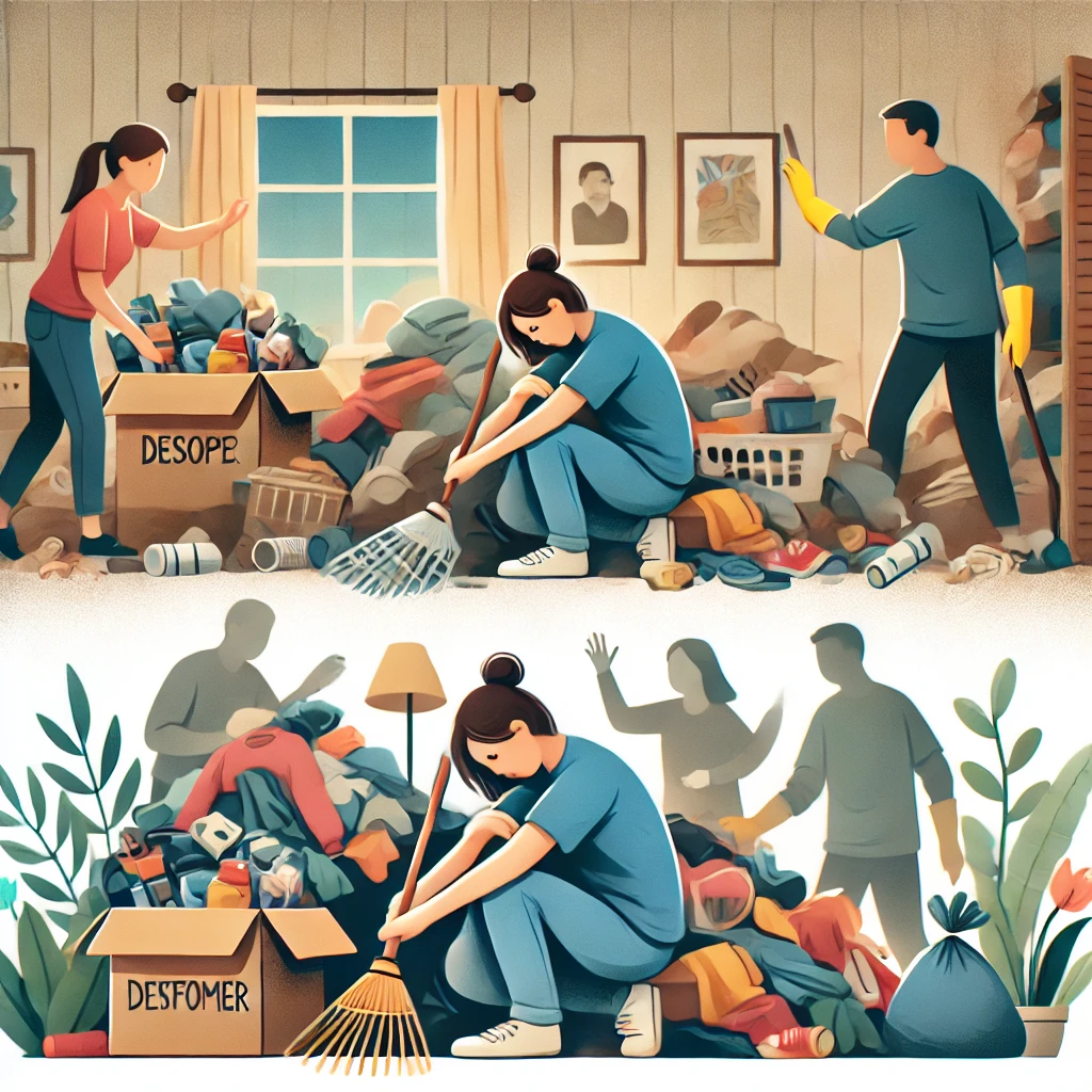 이 사진은 쓰레기 집에서 벗어나려는 이와, 그들을 돕는 이들에 대한 사진입니다.