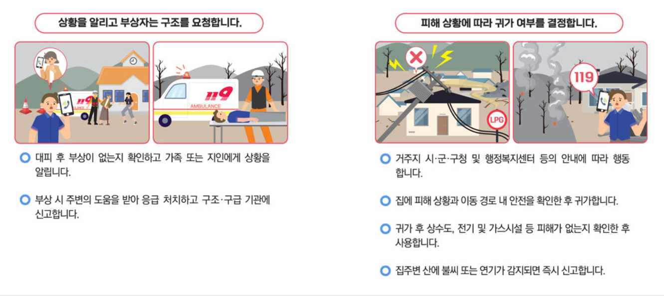 산불 재난 대피 이후 응급처치 방법 안내문