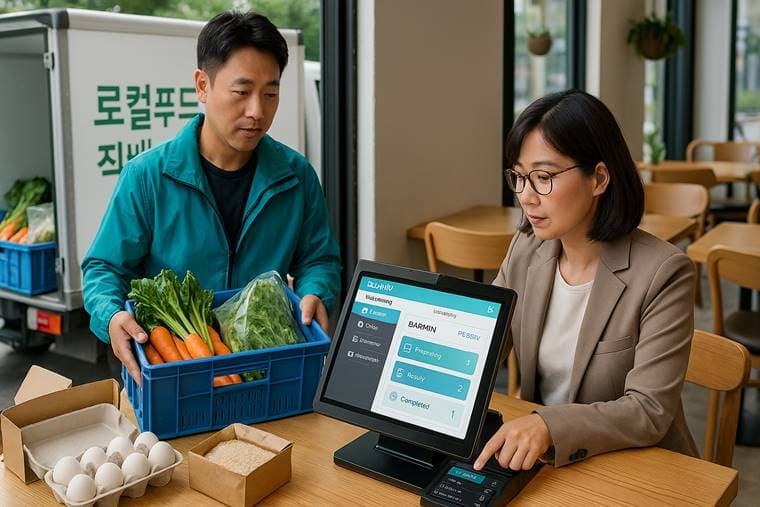 지역푸드플랜 연계 식당에 식자재를 납품하는 모습