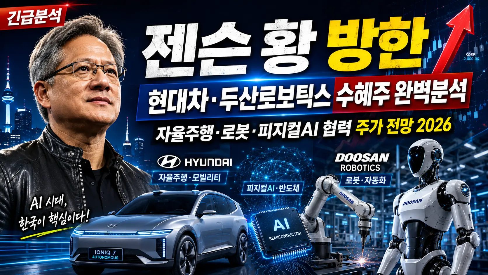 젠슨 황 방한 현대차&middot;두산로보틱스 수혜주 완벽분석 &mdash; 자율주행&middot;로봇&middot;피지컬AI 협력 주가 전망 2026
