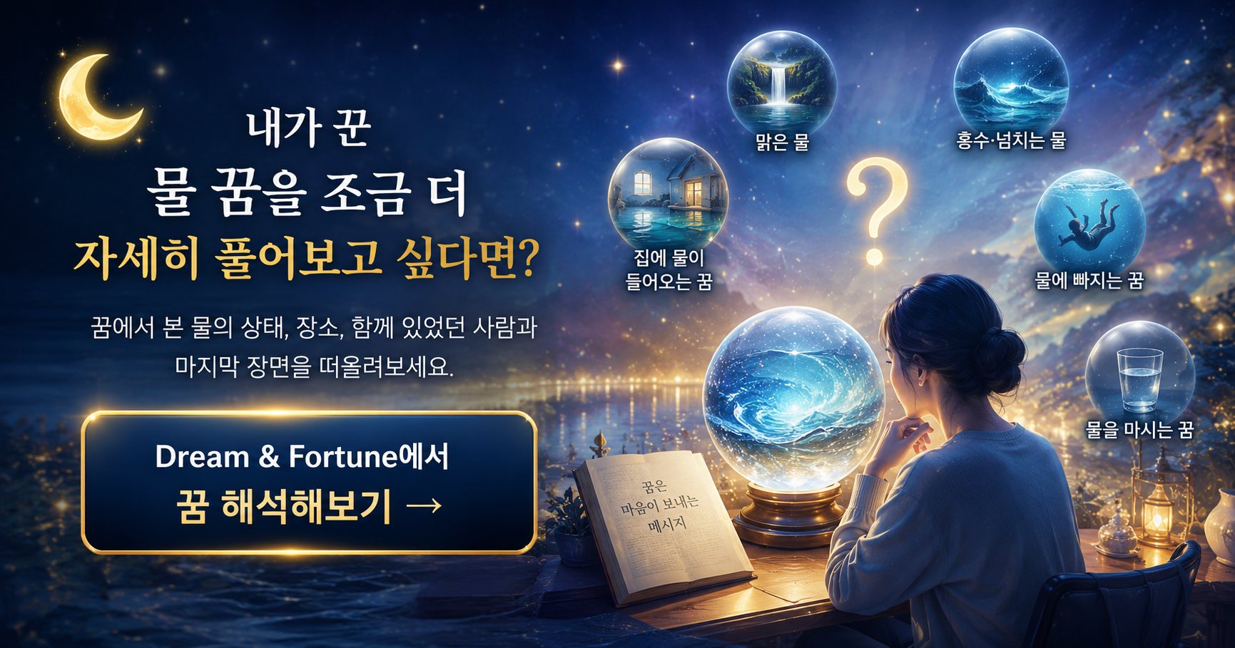 Dream & Fortune에서 물 꿈을 직접 해석해보는 꿈 해몽 사이트