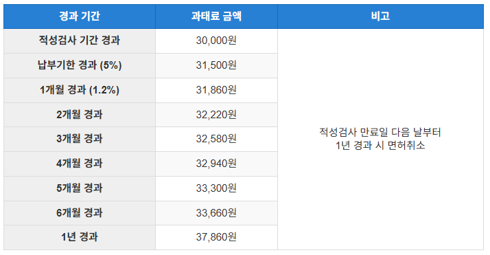 갱신 기간별 과태료 확인
