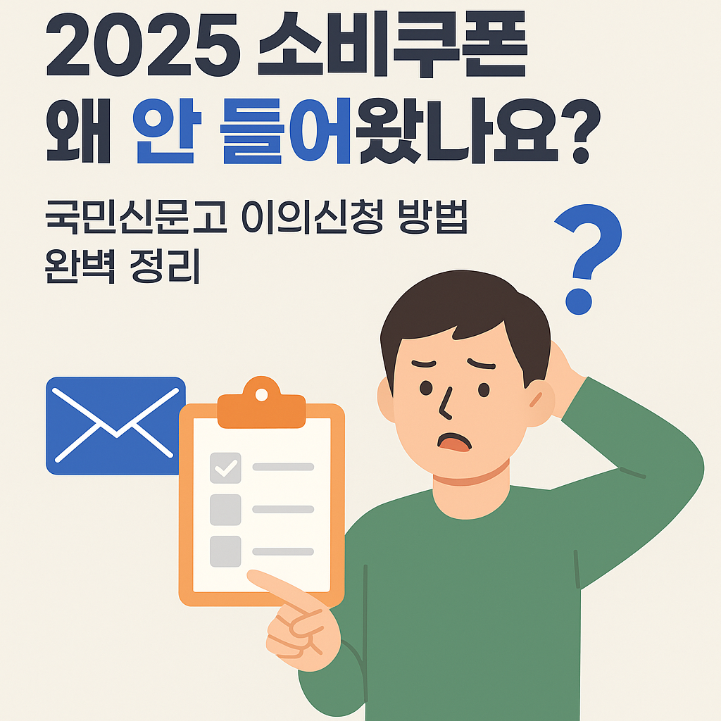 2025 민생회복 소비쿠폰 국민신문고 이의신청 절차 요약 인포그래픽