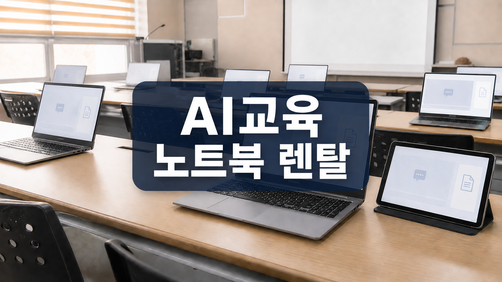 AI교육 노트북 렌탈. 교실 이미지를 활용한 AI 설명용 썸네일이며 실제 납품 현장 사진은 아닙니다.