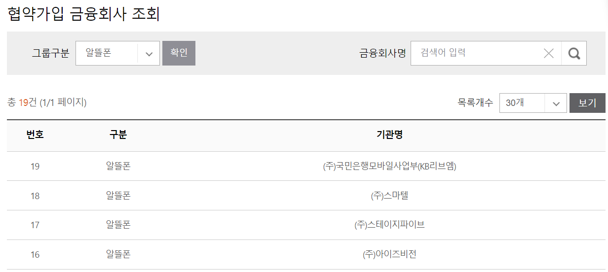 알뜰폰 협약기관 리스트 안내