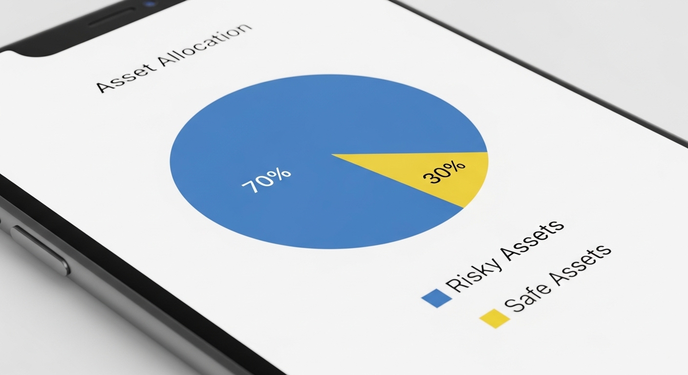 스마트폰 화면에 띄워진 IRP 계좌의 자산 배분 원형 그래프(파란색 70%, 노란색 30%로 분할)