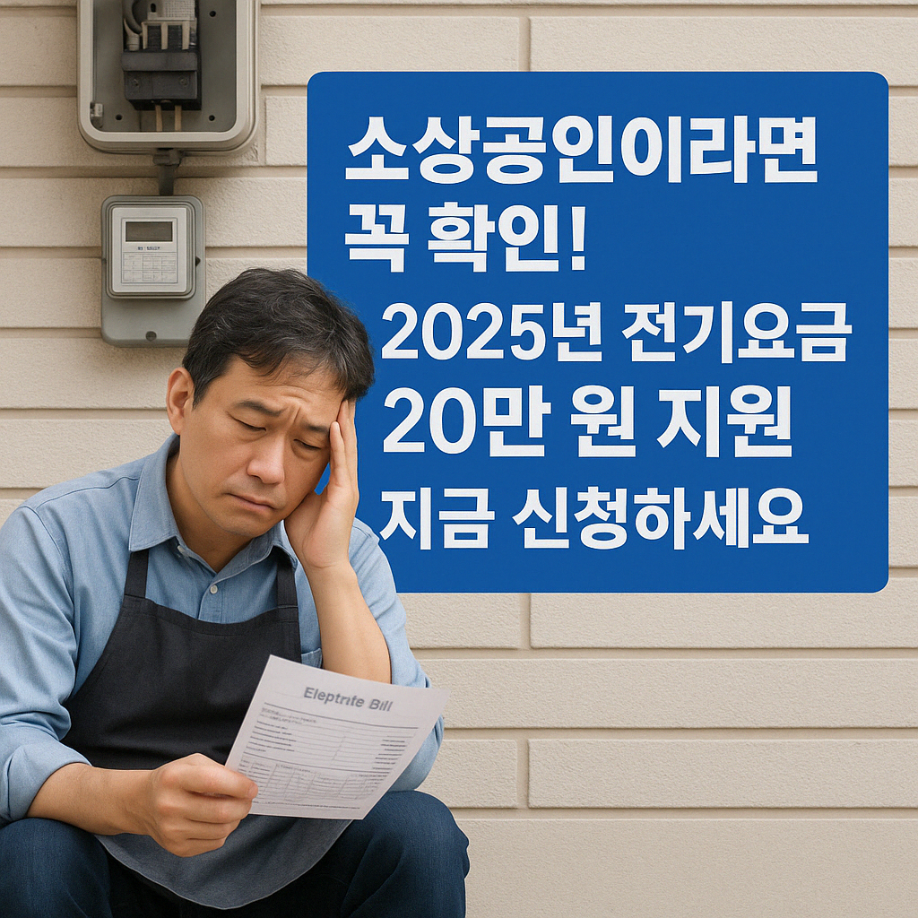 전기요금 지원 정책을 고민하는 소상공인의 모습, 2025년 정부 지원금 신청 안내 이미지