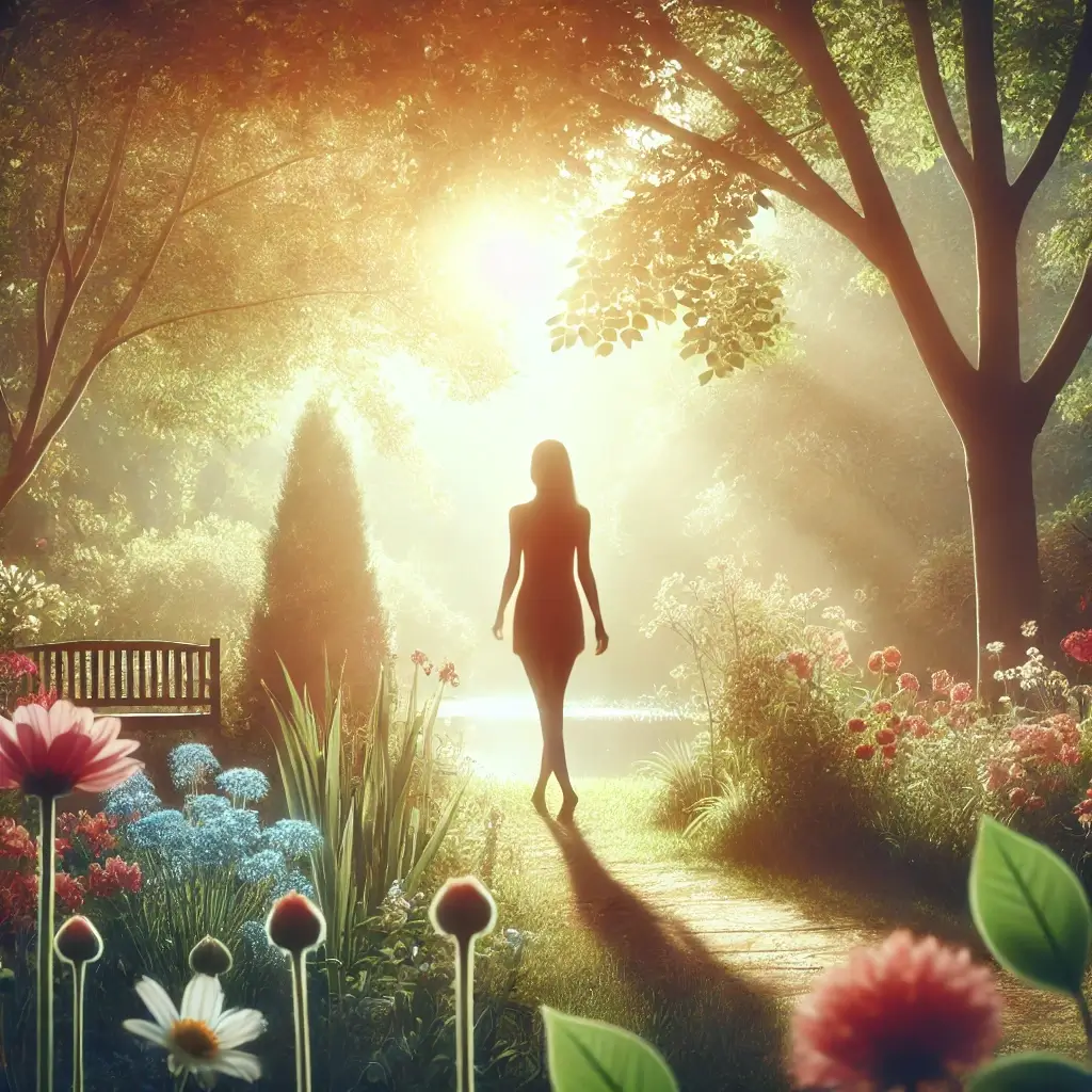 여성이-정원을-평화롭게-걸어가는-이미지