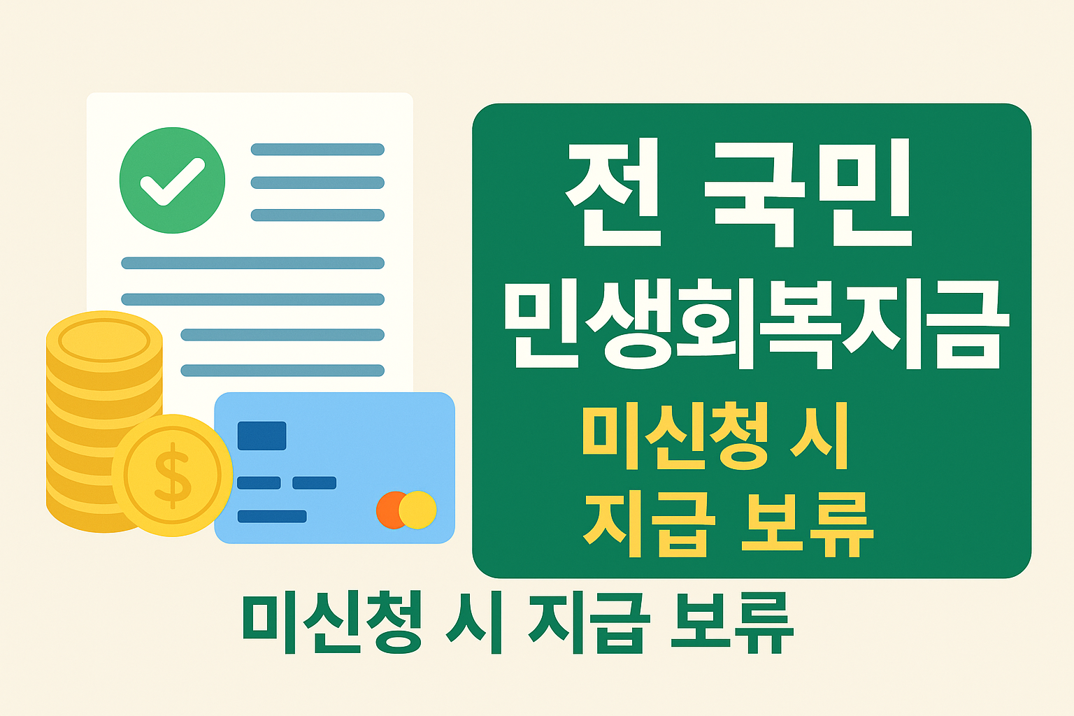 25년 전 국민 민생회복 지원금을 주제로, 지갑과 카드, 현금 이미지가 포함된 가로형 인포그래픽. 중앙에는 최대 52만 원 지급, 신청 필수 라는 문구가 강조되어 있는 정보 안내 이미지