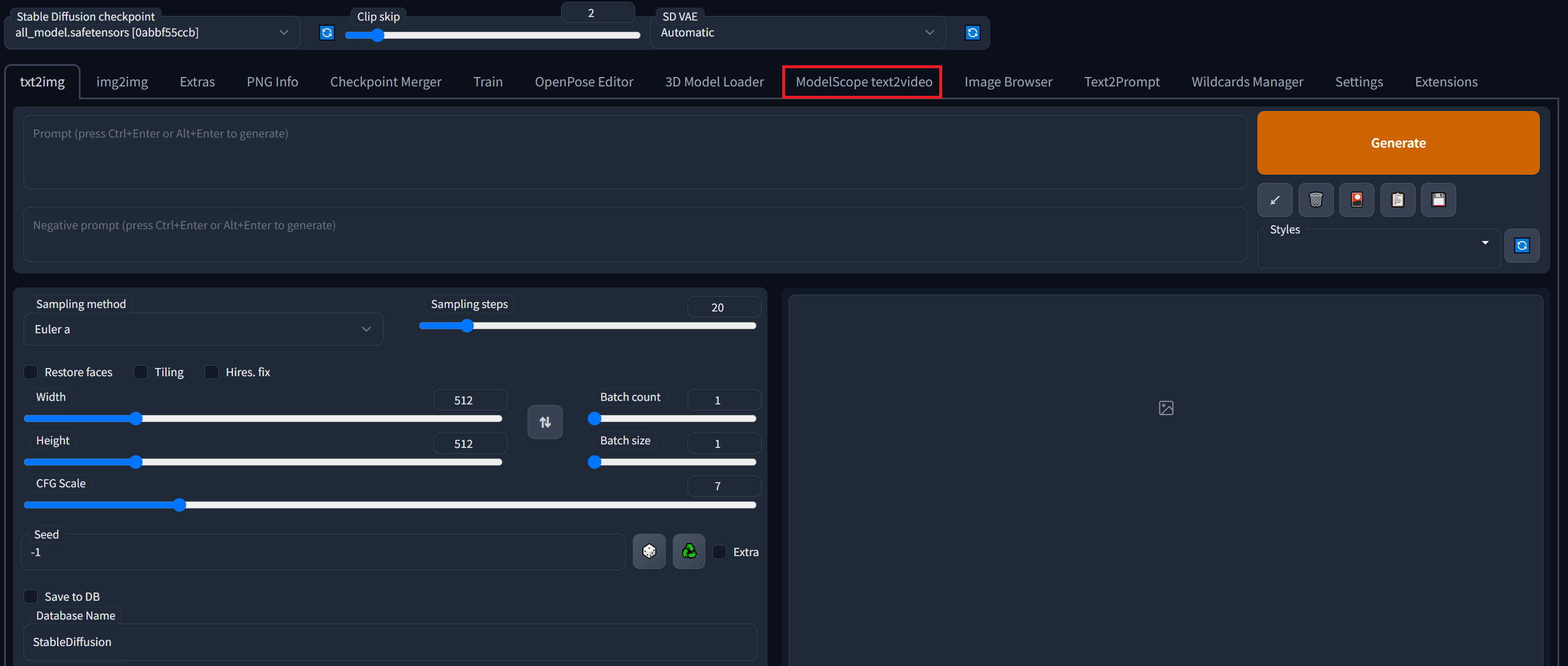사진11-WebUI에-ModelScope-text2video-탭-추가-화면