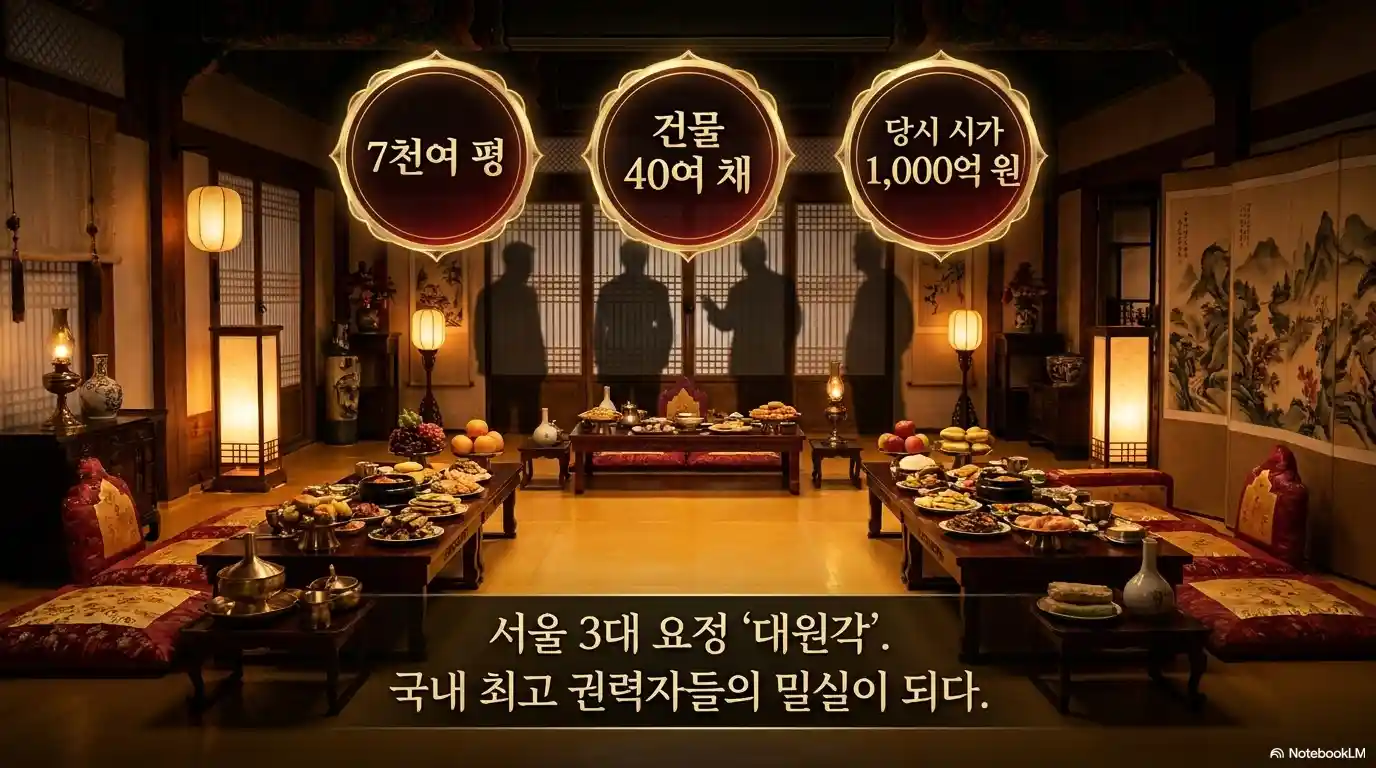 서울 3대 요정 대원각 규모 인포그래픽 7천여 평 건물 40채 시가 1000억 원 - 1970년대 권력층 밀실 정치 공간