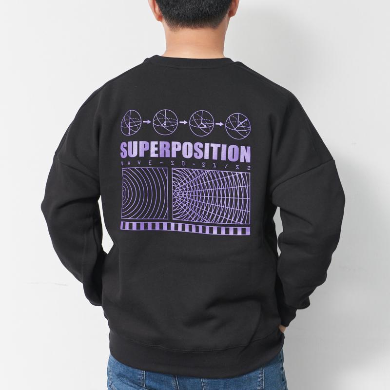 블랙 맨투맨 기모 남자 여자 오버핏 양자역학 큐비트 과학 굿즈 (안될과학 모어사이언스)