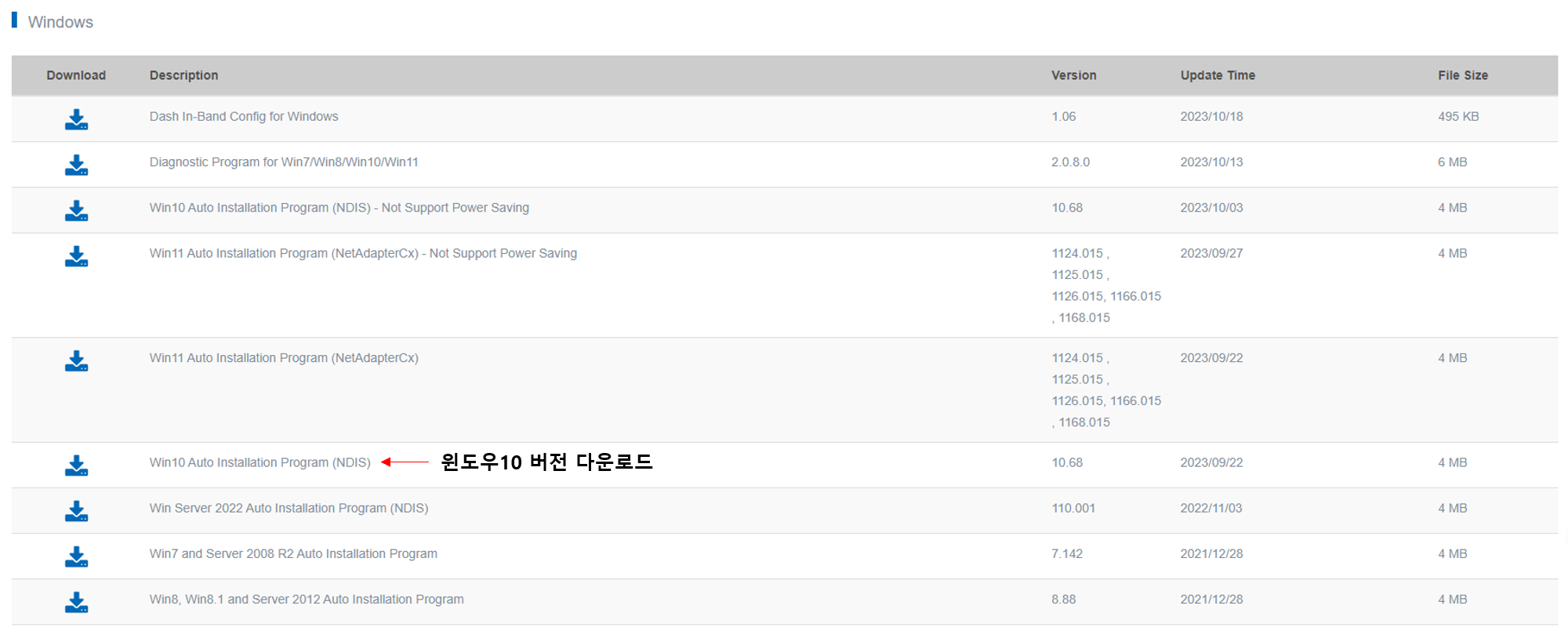 다운로드 페이지 소프트웨어 목록 사진