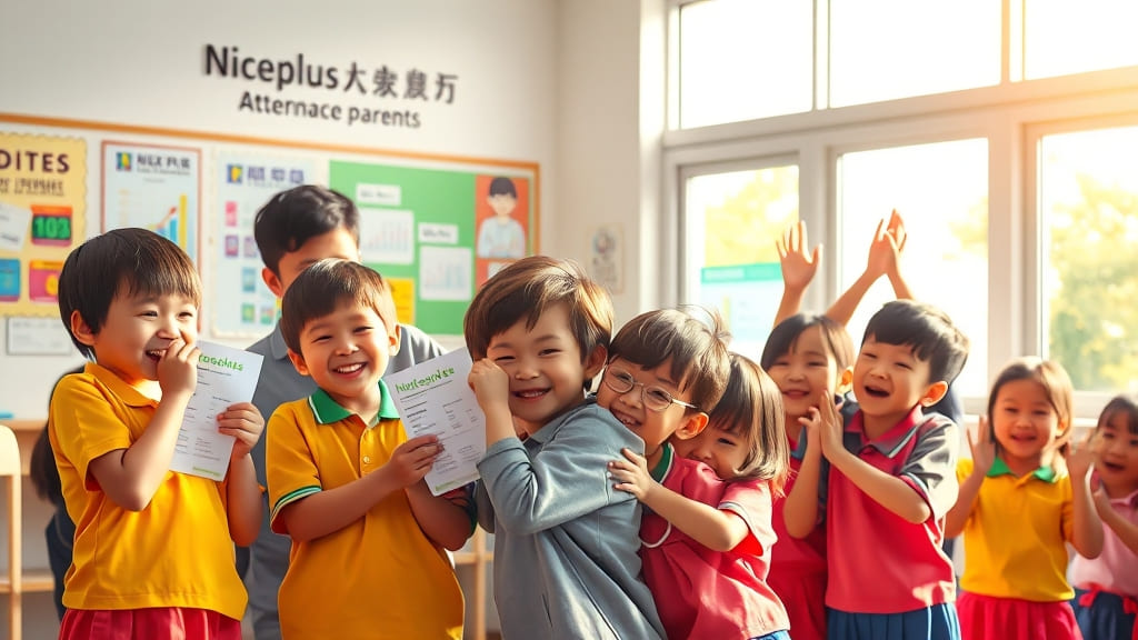 어린 학생들이 자기의 정보가 적힌 종이를 들고 모여있는 모습