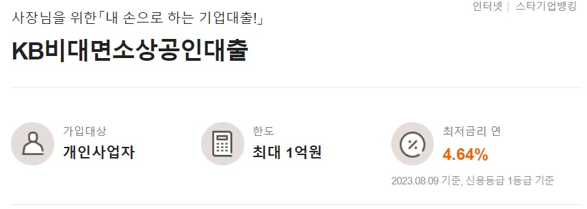KB 국민은행 모바일 비대면 소상공인 대출