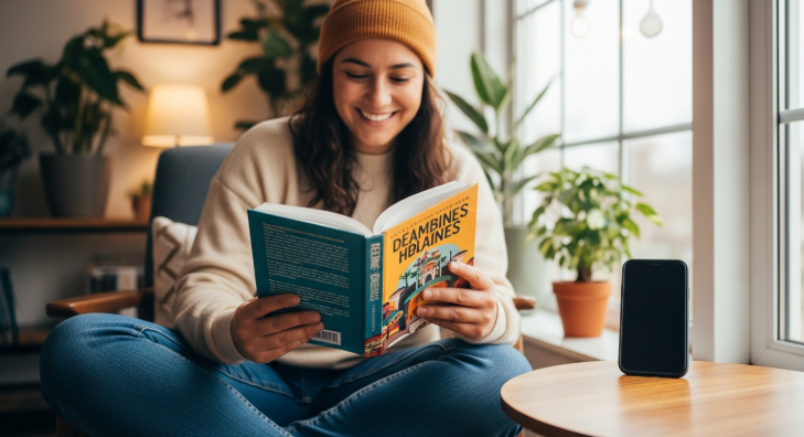 스마트폰 대신 책을 읽거나 취미활동에 몰두하며 디지털 디톡스를 실천하는 사람의 모습