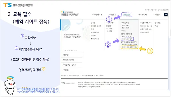 개인 택시 양수 교육 신청 예약 방법