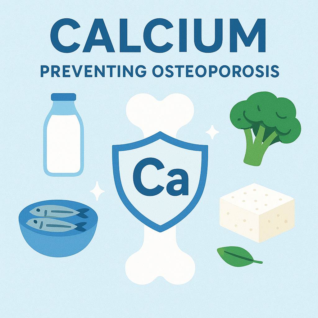 칼슘이 풍부한 식품(우유, 멸치, 두부, 브로콜리)
