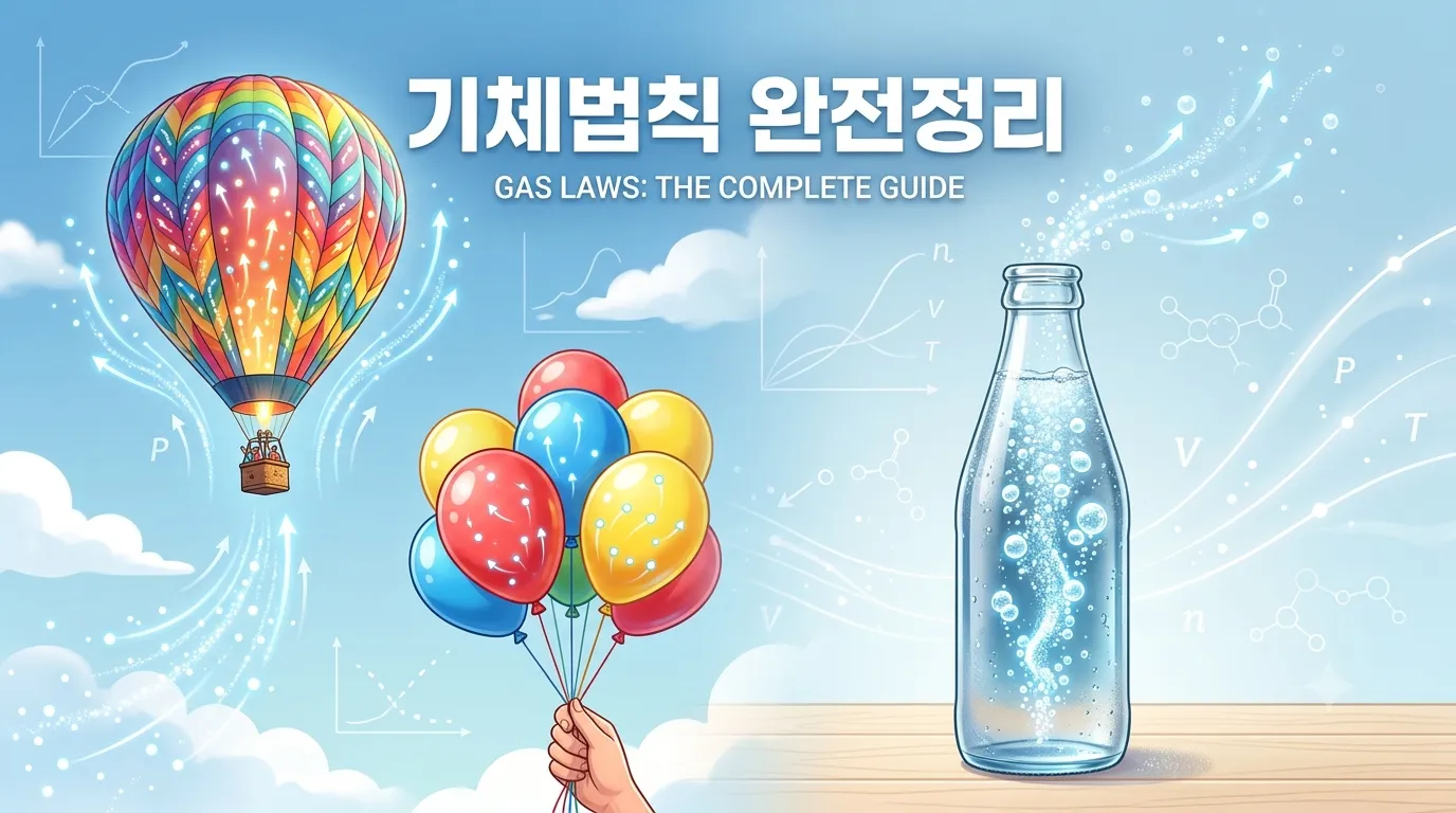 기체 법칙을 표현한 열기구와 풍선, 기포