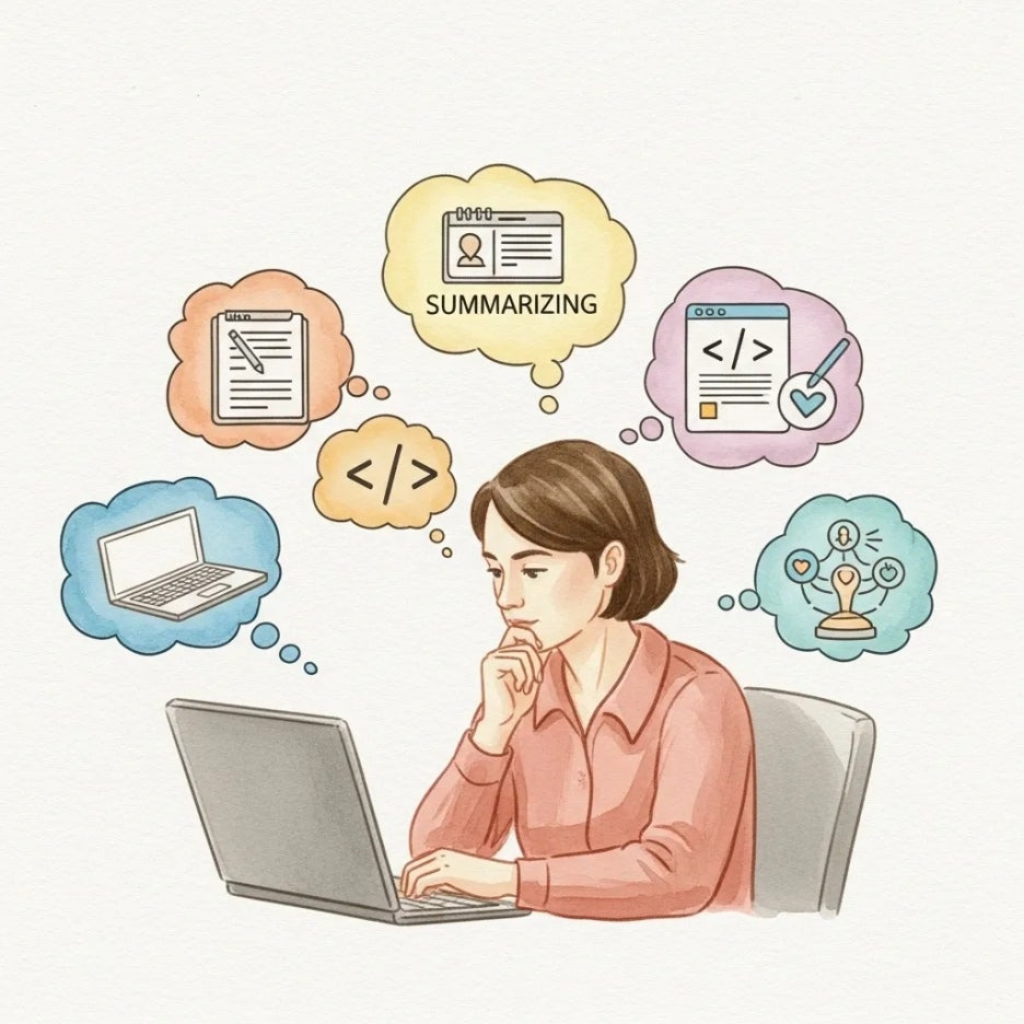 다양한 작업을 고민하는 사람의 모습.