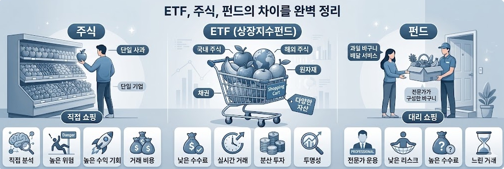 ETF vs 주식 vs 펀드 완벽 비교 정리 이미지
