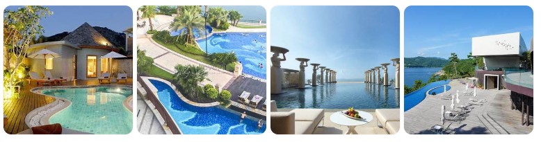베트남의 고급 리조트와 수영장, 인피니티 풀이 어우러진 럭셔리 휴양지 풍경 이미지