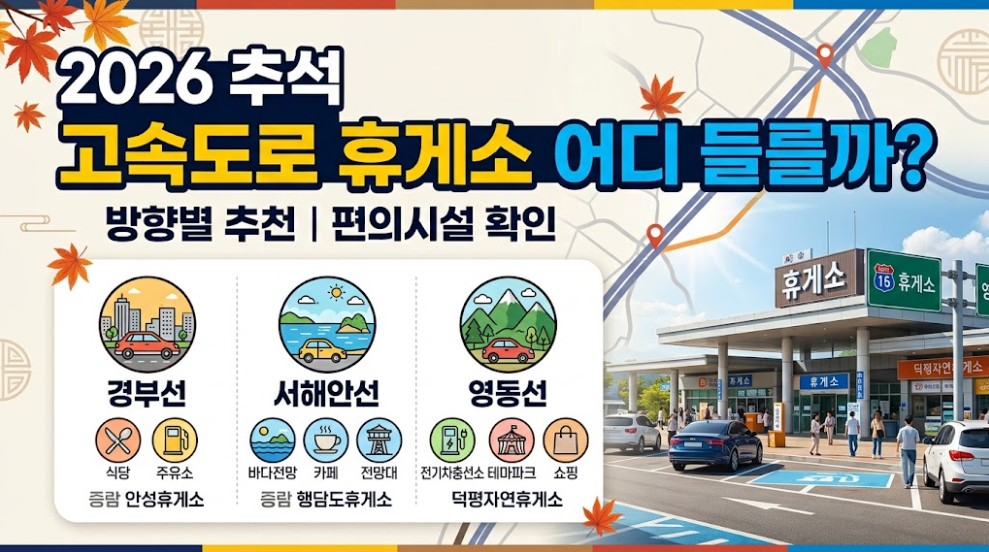 2026 추석 고속도로 휴게소 어디 들를까?｜경부&middot;서해안&middot;영동선 방향별 추천&middot;편의시설 확인