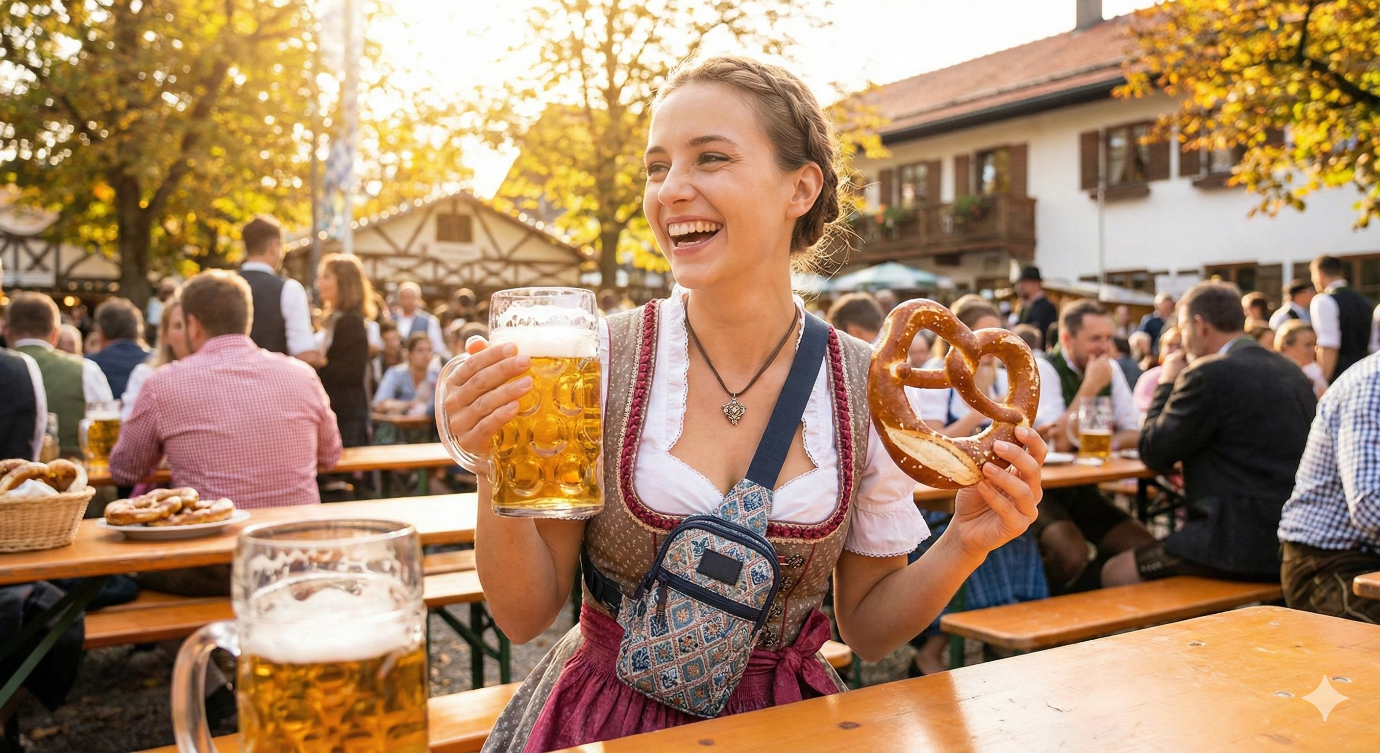 독일 뮌헨 맥주축제를 즐기는 여성의 사진