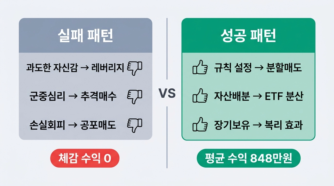 코스피 7000 개인투자자 실패 패턴 vs 성공 패턴 비교 인포그래픽