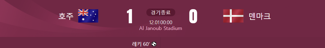 호주 대 덴마크 경기결과가 적힌 사진
