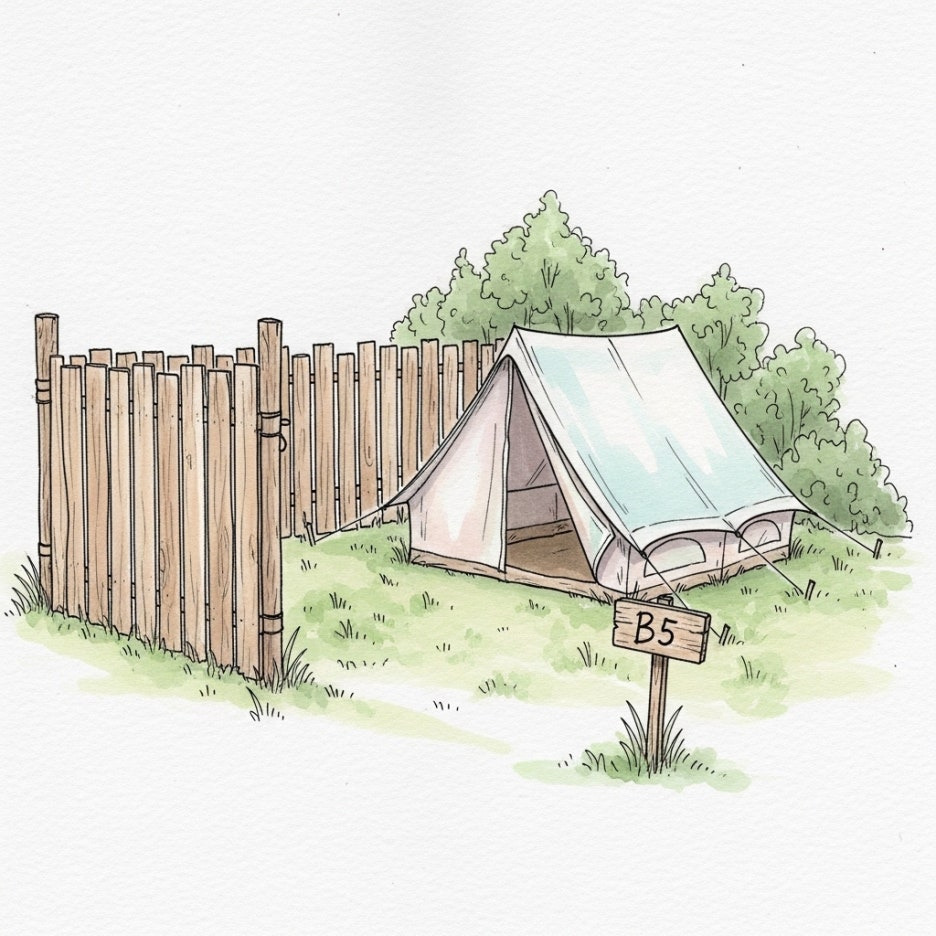 개별적인 공간이 확보된 아늑한 캠핑 사이트 모습