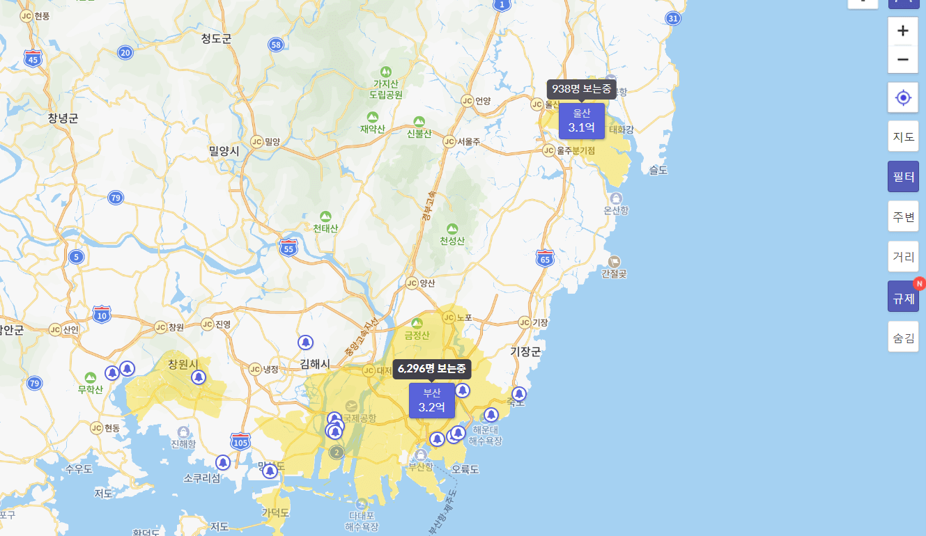 호갱노노 PC화면 - 규제지역 설정