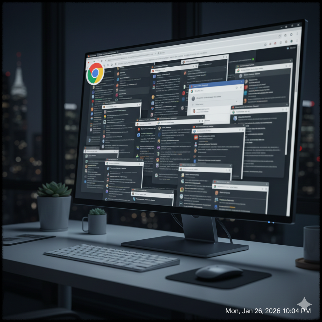 웹 브라우저 탭 과다로 메모리 사용량이 급증한 상황