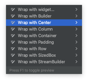 메뉴에 Wrap with Center가 선택 된 모습이다.