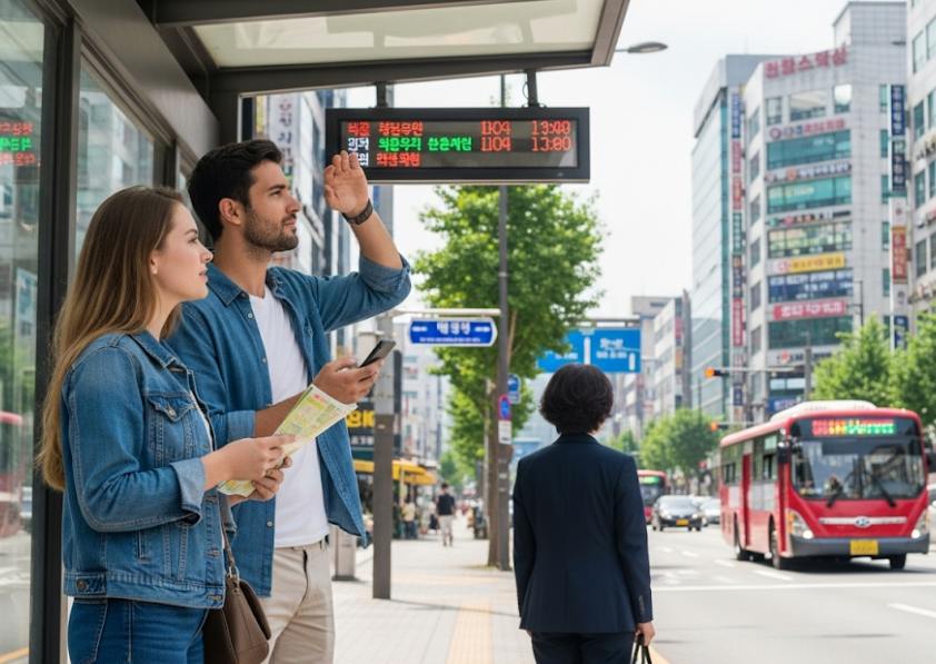 Foreigners are waiting for the bus
