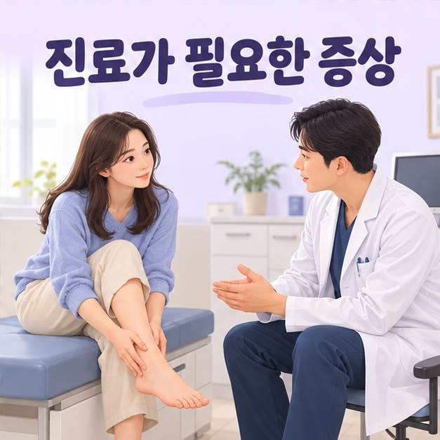 발목 통증과 걷기 상태에 관해 의료진과 상담하는 모습