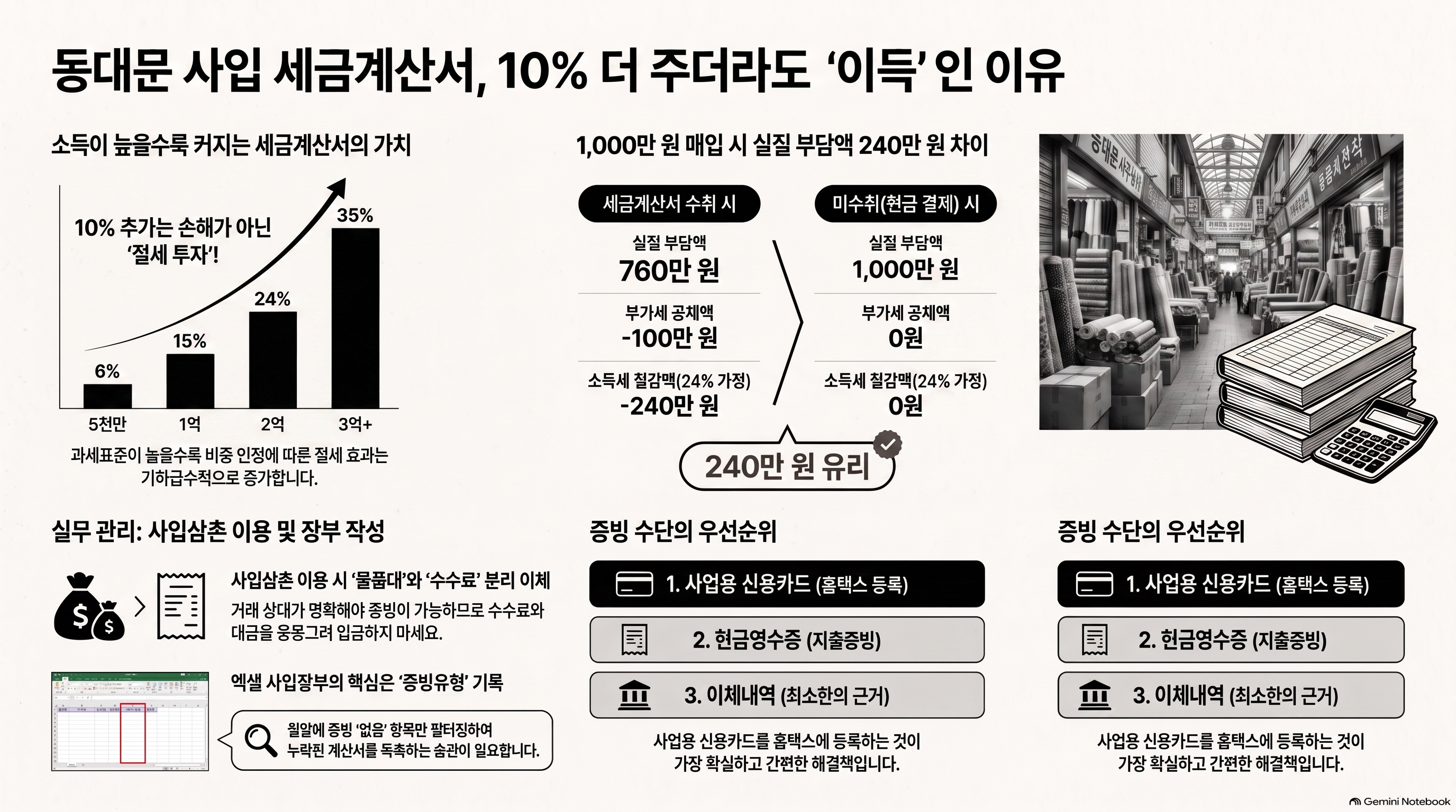 세금계산서 수취 여부에 따른 실질 부담 비교표