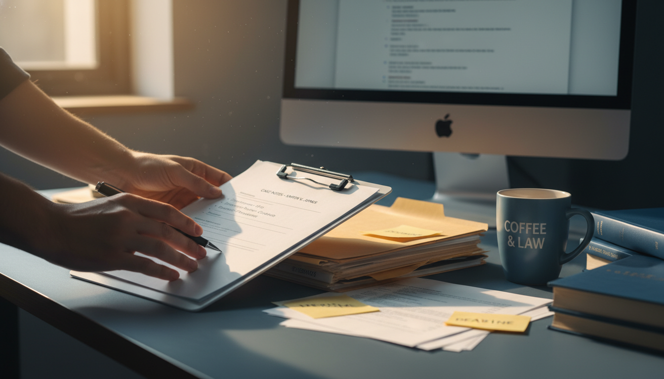 법률 상담 전 사건 관련 서류와 증거 자료를 정리하는 모습