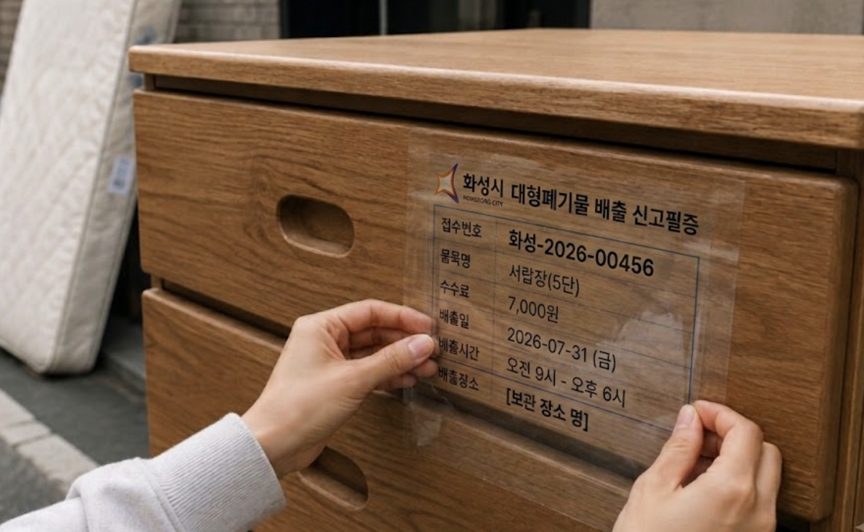 화성시 대형폐기물 스티커 부착 모습